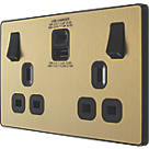 British General Evolve 13A 2-Gang SP Switched Socket + 3A 30W 2-Outlet Type A & C USB Charger Satin Brass with Black Inserts