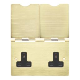 Contactum 3377BBB 13A 2-Gang Unswitched Floor Socket Brushed Brass with Black Inserts