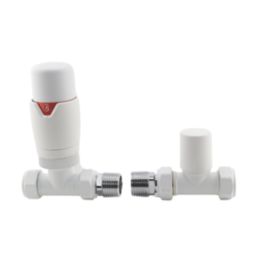 ETAL Danva 15mm x 1/2" Matt White Straight & L/S Modern Thermostatic Radiator Valve & Lockshield