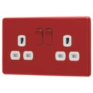 Arlec  13A 2-Gang SP Switched Socket Red  with White Inserts