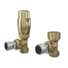ETAL Danva 15mm x 1/2" Brushed Brass Angled Modern Thermostatic Radiator Valve & Lockshield
