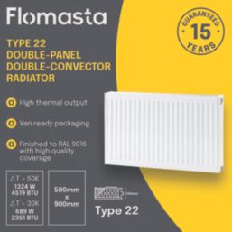 Flomasta 500mm x 900mm 4519BTU White Type 22 Convector Radiator