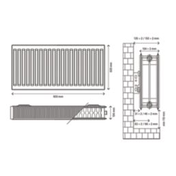Flomasta 500mm x 900mm 4519BTU White Type 22 Convector Radiator