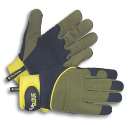 ClipGlove Shock Absorber   Synthetic Leather Gardening Gloves Navy / Khaki Medium