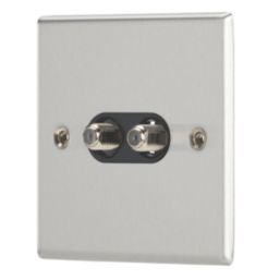 Contactum iConic 2-Gang F-Type Satellite Socket Brushed Steel with Black Inserts