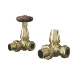 ETAL Harrow 15mm x 1/2" Brushed Brass Corner Traditional Thermostatic Radiator Valve & Lockshield