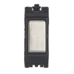 Contactum Decorative Grid 10AX 1-Way Grid Retractive Switch Brushed Steel with Black Inserts