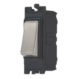 Contactum Decorative Grid 10AX 1-Way Grid Retractive Switch Brushed Steel with Black Inserts