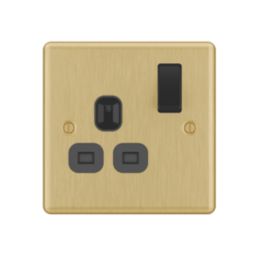 LAP  13A 1-Gang SP Switched Switched Socket Satin Brass  with Black Inserts
