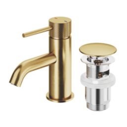 Swirl Melba Gold 143mm Cloakroom Lever Mono Basin Mixer Tap  With Clicker Waste