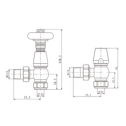 ETAL Harrow 15mm x 1/2" Copper Angled Traditional Thermostatic Radiator Valve & Lockshield