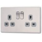 Arlec  13A 2-Gang SP Switched Socket Stainless Steel  with Grey Inserts