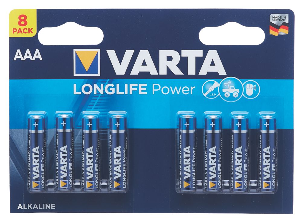 Varta Longlife Power AAA Alkaline High Energy Batteries 8 Pack Screwfix