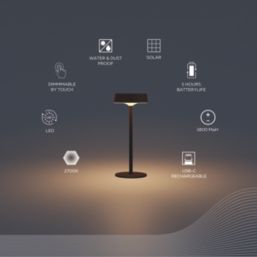 Calex Parma Rechargeable  LED Solar Table Lamp with Rechargeable Option Black 5W 150lm