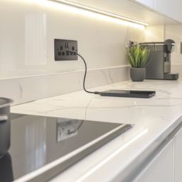 British General Nexus Metal 13A 2-Gang SP Switched Socket + 2.4A 12W 2-Outlet Type A & C USB Charger Black Nickel with Black Inserts