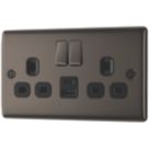 British General Nexus Metal 13A 2-Gang SP Switched Socket + 2.4A 12W 2-Outlet Type A & C USB Charger Black Nickel with Black Inserts