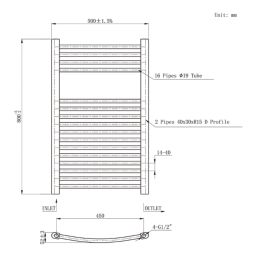 Flomasta 800mm x 500mm 1238BTU White Curved  Towel Radiator