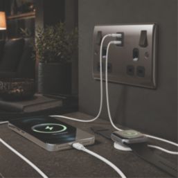 British General Nexus Metal 13A 2-Gang SP Switched Socket + 3.25A 22W 2-Outlet Type C USB Charger Black Nickel with Black Inserts