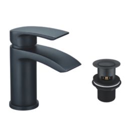 Highlife Bathrooms Coll Matt Black 145mm Cloakroom Lever Mono Basin Mixer Tap  With Clicker Waste