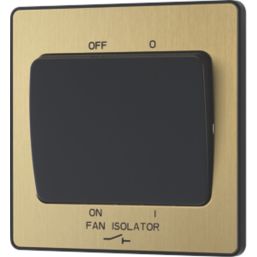 British General Evolve 10A 1-Gang 3-Pole Fan Isolator Switch Satin Brass  with Black Inserts
