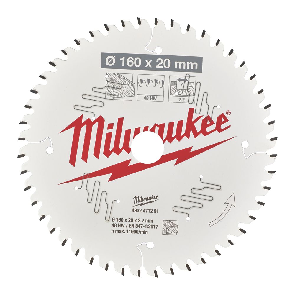 Milwaukee Wood Circular Saw Blade 160mm x 20mm 48T Screwfix