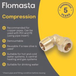 Flomasta  Brass Compression Adapting Male Elbow 15mm x 1/2"