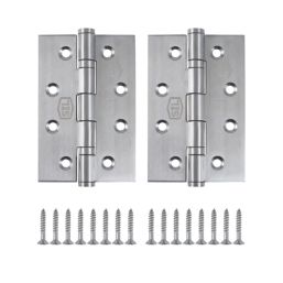 Smith & Locke  Satin Stainless Steel Grade 7 Fire Rated Ball Bearing Door Hinges 102mm x 67mm 2 Pack