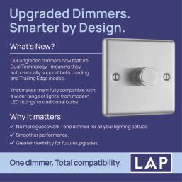 LAP  1-Gang 2-Way LED Dimmer Switch  Brushed Steel with Colour-Matched Inserts