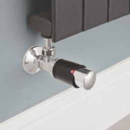 Flomasta  1/2" x 15mm Black/Chrome Angled & L/S Modern Thermostatic Radiator Valve & Lockshield