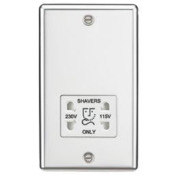 Knightsbridge  2-Gang Dual Voltage Shaver Socket 115 V / 230V Polished Chrome with White Inserts