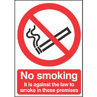 No Smoking It's Against The Law To Smoke On These Premises Sign 297 x 210mm