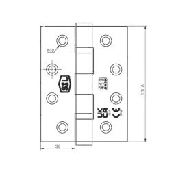 Smith & Locke  Satin Chrome Grade 11 Fire Rated Ball Bearing Hinges 102mm x 76mm 3 Pack