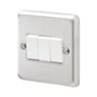 MK Contoura 10A 3-Gang 2-Way Switch  Brushed Stainless Steel with White Inserts