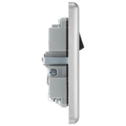 LAP  13A 1-Gang SP Switched Socket + 2.1A 10.5W 2-Outlet Type A USB Charger Brushed Stainless Steel with Black Inserts