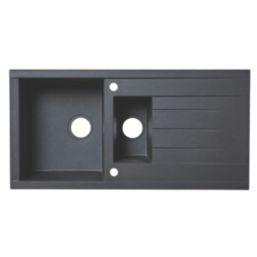 1.5 Bowl Plastic & Resin Kitchen Sink & Drainer Black Reversible 1000mm x 500mm