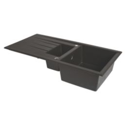 1.5 Bowl Plastic & Resin Kitchen Sink & Drainer Black Reversible 1000mm x 500mm