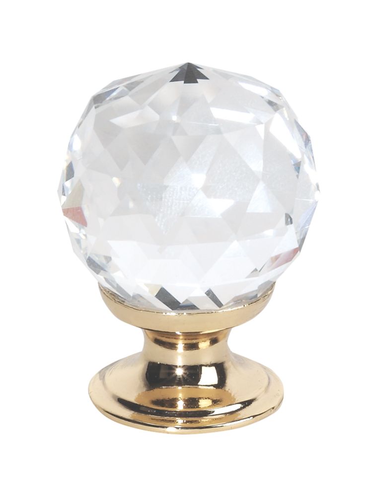 Essentials Modern Faceted Glass Knobs Polished Brass 30mm 2