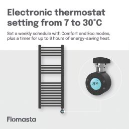 Flomasta 1000mm x 400mm 853BTU Black Flat Electric Towel Radiator