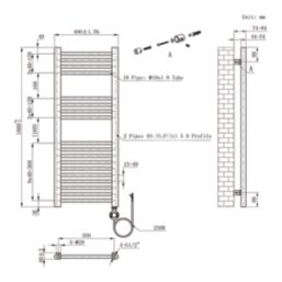 Flomasta 1000mm x 400mm 853BTU Black Flat Electric Towel Radiator
