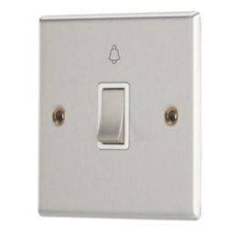 Contactum Iconic 10AX 1-Gang 1-Way Retractive Bell Switch Brushed Steel with White Inserts