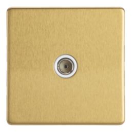 Contactum Lyric 1-Gang Female Coaxial TV Socket Brushed Brass with White Inserts