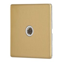 Contactum Lyric 1-Gang Female Coaxial TV Socket Brushed Brass with White Inserts