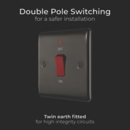 British General Nexus Metal 45A 1-Gang DP Cooker Switch Black Nickel with LED