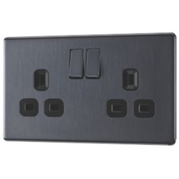 LAP  13A 2-Gang DP Switched Power Sockets Slate Grey  with Black Inserts 5 Pack