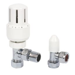 15mm x 1/2" White Angled & L/S Standard Thermostatic Radiator Valve & Lockshield