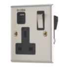 Contactum iConic 13A 1-Gang DP Switched Socket + 3.1A 15.5W 1-Outlet Type A & C USB Charger Brushed Stainless Steel with Black Inserts