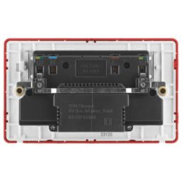 Arlec  13A 2-Gang SP Switched Socket + 4A 15W 2-Outlet Type A USB Charger Red with White Inserts