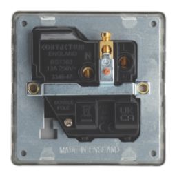 Contactum Lyric 13A 1-Gang DP Switched Socket Outlet Brushed Steel  with Black Inserts