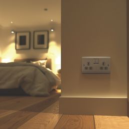 British General Nexus Metal 13A 2-Gang DP Switched Plug Socket Brushed Steel  with Graphite Inserts