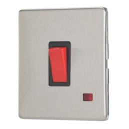 Contactum Lyric 32A 1-Gang DP Control Switch Brushed Steel with Neon with Black Inserts